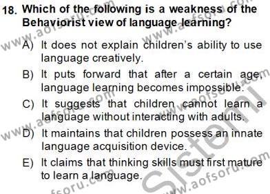 Çocuklara Yabancı Dil Öğretimi 1 Dersi 2014 - 2015 Yılı (Vize) Ara Sınavı 18. Soru