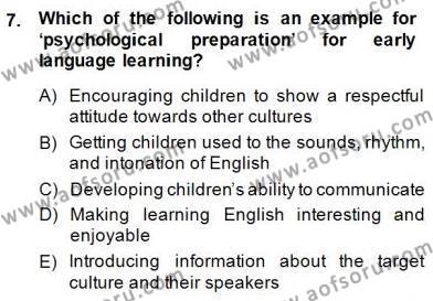 Çocuklara Yabancı Dil Öğretimi 1 Dersi 2014 - 2015 Yılı (Vize) Ara Sınavı 7. Soru