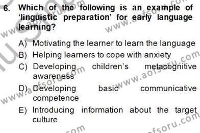 Çocuklara Yabancı Dil Öğretimi 1 Dersi 2014 - 2015 Yılı (Final) Dönem Sonu Sınavı 6. Soru