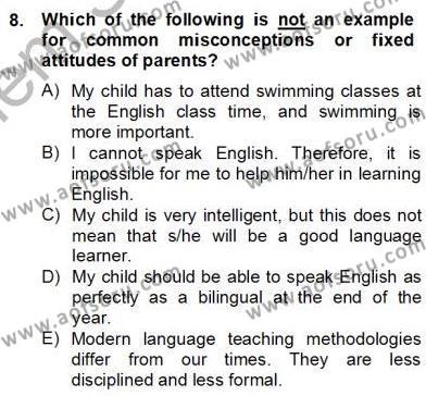 Çocuklara Yabancı Dil Öğretimi 2 Dersi 2012 - 2013 Yılı (Final) Dönem Sonu Sınavı 8. Soru