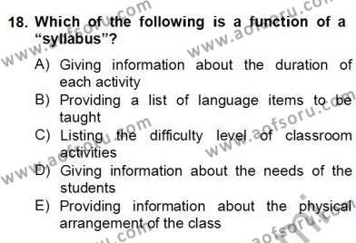 Çocuklara Yabancı Dil Öğretimi 2 Dersi 2013 - 2014 Yılı (Final) Dönem Sonu Sınavı 18. Soru