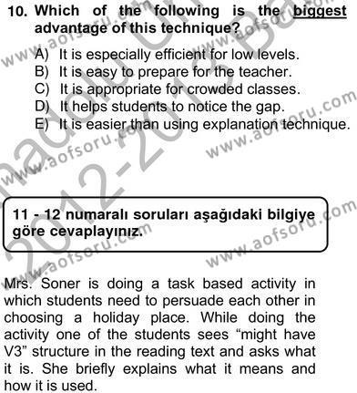 Dilbilgisi Öğretimi Dersi 2012 - 2013 Yılı (Vize) Ara Sınavı 10. Soru