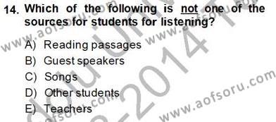 Okuma Ve Dinleme Öğretimi Dersi 2013 - 2014 Yılı Tek Ders Sınavı 14. Soru