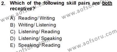 Okuma Ve Dinleme Öğretimi Dersi 2013 - 2014 Yılı Tek Ders Sınavı 2. Soru