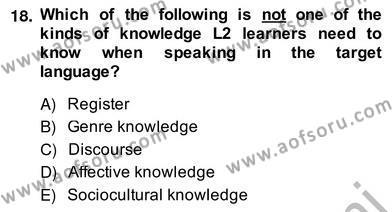 Konuşma Ve Yazma Öğretimi Dersi 2013 - 2014 Yılı (Vize) Ara Sınavı 18. Soru