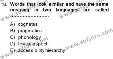 Dil Edinimi Dersi 2013 - 2014 Yılı (Vize) Ara Sınavı 14. Soru