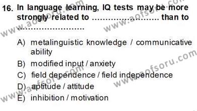Dil Edinimi Dersi 2013 - 2014 Yılı (Vize) Ara Sınavı 16. Soru