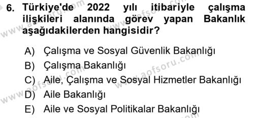 İş Sağlığı ve Güvenliğinin Temelleri Dersi 2022 - 2023 Yılı (Vize) Ara Sınavı 6. Soru