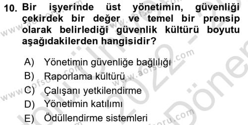 İş Sağlığı ve Güvenliğinin Temelleri Dersi 2022 - 2023 Yılı (Final) Dönem Sonu Sınavı 10. Soru