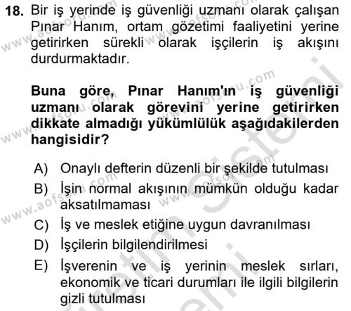 İş Sağlığı ve Güvenliğinin Temelleri Dersi 2022 - 2023 Yılı (Final) Dönem Sonu Sınavı 18. Soru