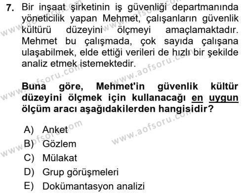 İş Sağlığı ve Güvenliğinin Temelleri Dersi 2022 - 2023 Yılı (Final) Dönem Sonu Sınavı 7. Soru