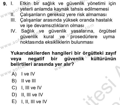 İş Sağlığı ve Güvenliğinin Temelleri Dersi 2022 - 2023 Yılı (Final) Dönem Sonu Sınavı 9. Soru