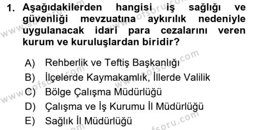 İş Sağlığı ve Güvenliğinin Temelleri Dersi 2022 - 2023 Yılı Yaz Okulu Sınavı 1. Soru