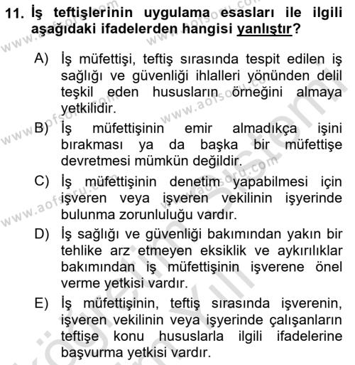 İş Sağlığı ve Güvenliğinin Temelleri Dersi 2022 - 2023 Yılı Yaz Okulu Sınavı 11. Soru