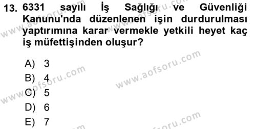 İş Sağlığı ve Güvenliğinin Temelleri Dersi 2022 - 2023 Yılı Yaz Okulu Sınavı 13. Soru