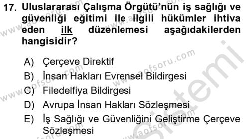 İş Sağlığı ve Güvenliğinin Temelleri Dersi 2022 - 2023 Yılı Yaz Okulu Sınavı 17. Soru