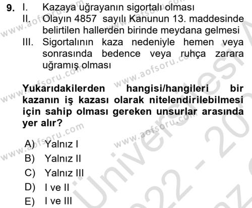 İş Sağlığı ve Güvenliğinin Temelleri Dersi 2022 - 2023 Yılı Yaz Okulu Sınavı 9. Soru