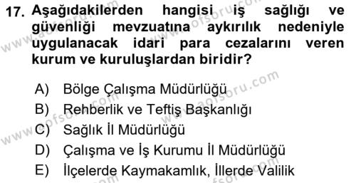 İş Sağlığı ve Güvenliğinin Temelleri Dersi 2023 - 2024 Yılı (Vize) Ara Sınavı 17. Soru