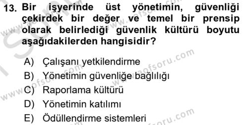 İş Sağlığı ve Güvenliğinin Temelleri Dersi 2023 - 2024 Yılı (Final) Dönem Sonu Sınavı 13. Soru