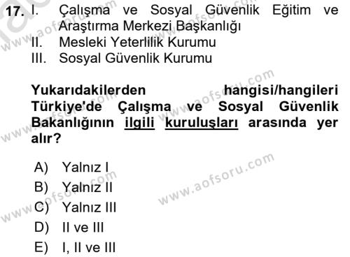 İş Sağlığı ve Güvenliğinin Temelleri Dersi 2023 - 2024 Yılı (Final) Dönem Sonu Sınavı 17. Soru