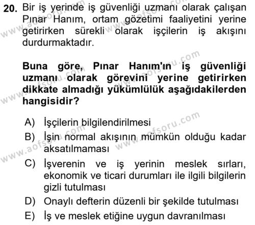 İş Sağlığı ve Güvenliğinin Temelleri Dersi 2023 - 2024 Yılı (Final) Dönem Sonu Sınavı 20. Soru