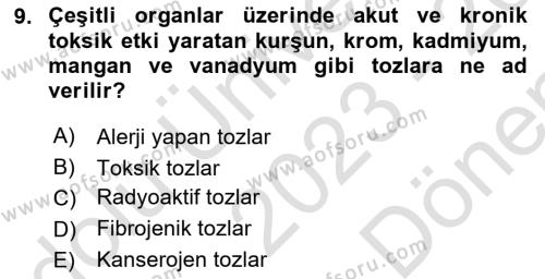 İş Sağlığı ve Güvenliğinin Temelleri Dersi 2023 - 2024 Yılı (Final) Dönem Sonu Sınavı 9. Soru