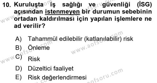 Yönetim Sistemleri ve Risk Yönetimi Dersi 2022 - 2023 Yılı (Final) Dönem Sonu Sınavı 10. Soru