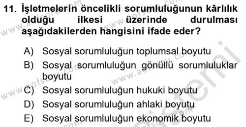 Yönetim Sistemleri ve Risk Yönetimi Dersi 2022 - 2023 Yılı (Final) Dönem Sonu Sınavı 11. Soru