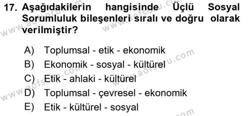 Yönetim Sistemleri ve Risk Yönetimi Dersi 2022 - 2023 Yılı (Final) Dönem Sonu Sınavı 17. Soru