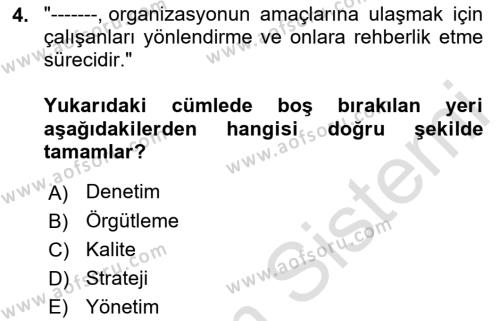 Yönetim Sistemleri ve Risk Yönetimi Dersi 2022 - 2023 Yılı (Final) Dönem Sonu Sınavı 4. Soru