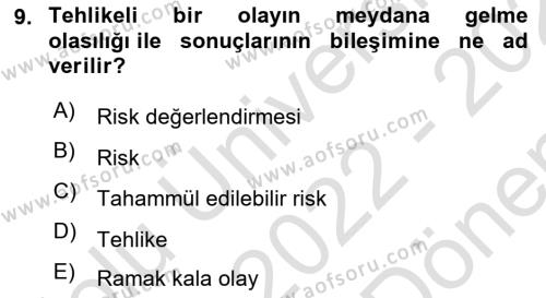 Yönetim Sistemleri ve Risk Yönetimi Dersi 2022 - 2023 Yılı (Final) Dönem Sonu Sınavı 9. Soru