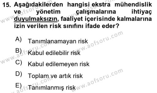 Yönetim Sistemleri ve Risk Yönetimi Dersi 2022 - 2023 Yılı Yaz Okulu Sınavı 15. Soru