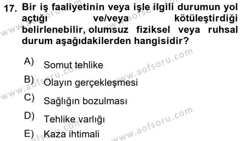 Yönetim Sistemleri ve Risk Yönetimi Dersi 2022 - 2023 Yılı Yaz Okulu Sınavı 17. Soru