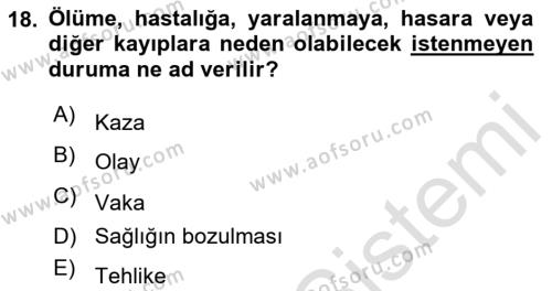 Yönetim Sistemleri ve Risk Yönetimi Dersi 2022 - 2023 Yılı Yaz Okulu Sınavı 18. Soru