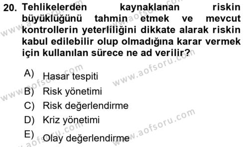 Yönetim Sistemleri ve Risk Yönetimi Dersi 2022 - 2023 Yılı Yaz Okulu Sınavı 20. Soru