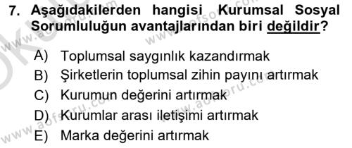 Yönetim Sistemleri ve Risk Yönetimi Dersi 2022 - 2023 Yılı Yaz Okulu Sınavı 7. Soru