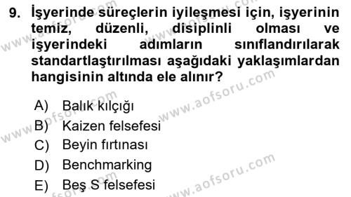 Yönetim Sistemleri ve Risk Yönetimi Dersi 2022 - 2023 Yılı Yaz Okulu Sınavı 9. Soru