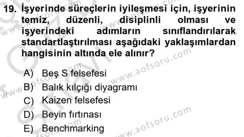 Yönetim Sistemleri ve Risk Yönetimi Dersi 2023 - 2024 Yılı (Vize) Ara Sınavı 19. Soru