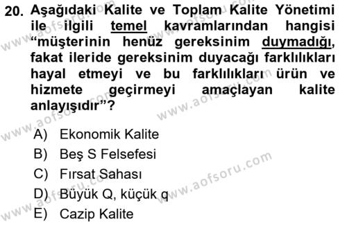 Yönetim Sistemleri ve Risk Yönetimi Dersi 2023 - 2024 Yılı (Vize) Ara Sınavı 20. Soru