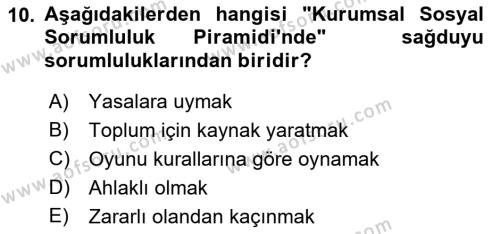 Yönetim Sistemleri ve Risk Yönetimi Dersi 2023 - 2024 Yılı (Final) Dönem Sonu Sınavı 10. Soru