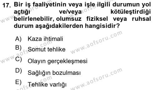 Yönetim Sistemleri ve Risk Yönetimi Dersi 2023 - 2024 Yılı (Final) Dönem Sonu Sınavı 17. Soru