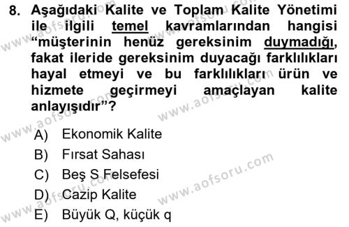 Yönetim Sistemleri ve Risk Yönetimi Dersi 2023 - 2024 Yılı (Final) Dönem Sonu Sınavı 8. Soru