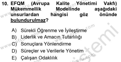 Yönetim Sistemleri ve Risk Yönetimi Dersi 2023 - 2024 Yılı Yaz Okulu Sınavı 10. Soru