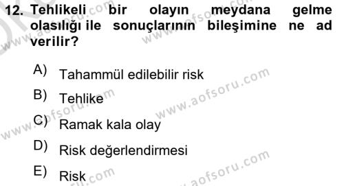 Yönetim Sistemleri ve Risk Yönetimi Dersi 2023 - 2024 Yılı Yaz Okulu Sınavı 12. Soru