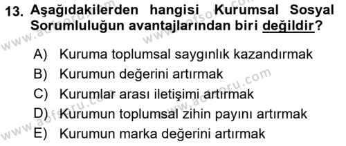 Yönetim Sistemleri ve Risk Yönetimi Dersi 2023 - 2024 Yılı Yaz Okulu Sınavı 13. Soru