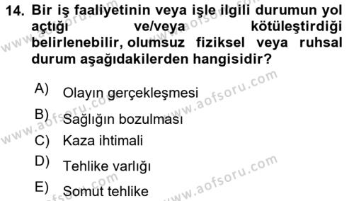 Yönetim Sistemleri ve Risk Yönetimi Dersi 2023 - 2024 Yılı Yaz Okulu Sınavı 14. Soru