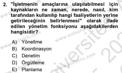 Yönetim Sistemleri ve Risk Yönetimi Dersi 2023 - 2024 Yılı Yaz Okulu Sınavı 2. Soru