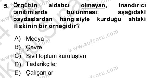 Yönetim Sistemleri ve Risk Yönetimi Dersi 2023 - 2024 Yılı Yaz Okulu Sınavı 5. Soru