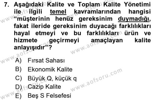 Yönetim Sistemleri ve Risk Yönetimi Dersi 2023 - 2024 Yılı Yaz Okulu Sınavı 7. Soru