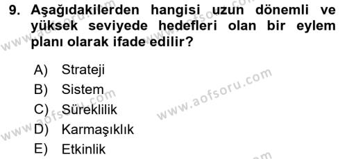 Yönetim Sistemleri ve Risk Yönetimi Dersi 2023 - 2024 Yılı Yaz Okulu Sınavı 9. Soru